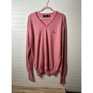 Men’s Large Vintage Pink PGA Tour Sweater 90s V Neck Ram Golf Preppy Pullover